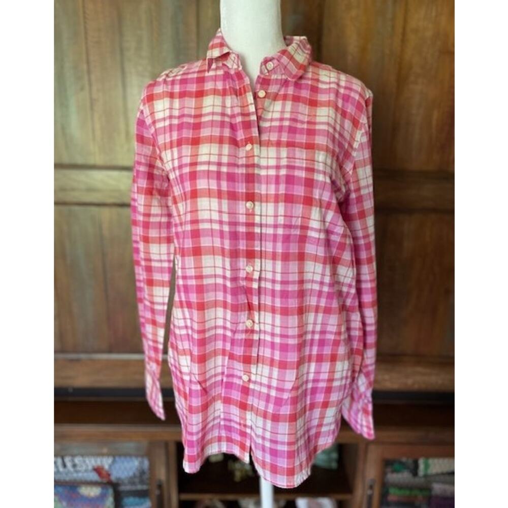 J. Crew Size 4 Long Sleeve Blouse Button Front Red, Pink & White Plaid
